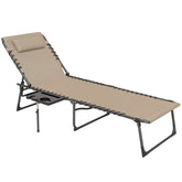 Folding Outdoor Chaise Lounge Chair Tanning Chair with 5-Level Adjustable Back, Side Table, Pillow, Pocket, Beige