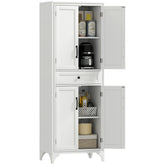 67" 4-Door Kitchen Pantry with Drawer and Adjustable Shelves, White