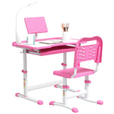 Kids Desk and Chair Set with USB Light, Storage Drawer, Pink