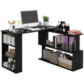 360° Rotating Home Office Desk L Shaped Corner Computer Desk with Storage Shelves, Writing Table Workstation, Black
