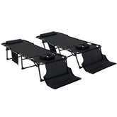 2 Piece Folding Chaise Lounge Pool Chairs with 5-level Reclining Back, Reading Hole, Side Pocket, Black