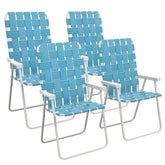 Set of 4 Patio Folding Chairs, Classic Outdoor Camping Chairs, Portable Lawn Chairs w/ Armrests, Blue