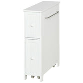 Slim Bathroom Cabinet, Freestanding Storage Cabinet, Toilet Paper Holder with Two Drawers, Side Towel Rack, and Wheels, 7 x 20.5 x 24.75 Inches, White