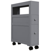 Space Saving Narrow Bathroom Storage Cabinet, Bath Toilet Paper Holder with Drawers and Rolling Wheels, Gray