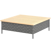Outdoor Side Table with PE Rattan, Patio End Table with Natural Fir Wood Top, Weather Resistant Accent Table for Patio Pool Porch, Gray