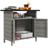 Wicker Outdoor Storage Cabinet with Two Doors and Shelf for Outdoor Pool Towel Storage, Gray