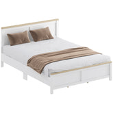 Queen Bed Frame with Headboard, Modern Platform Bed Frame with Wooden Slats, No Box Spring Needed, Easy Assembly, White