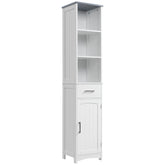 Tall Bathroom Storage Cabinet, Narrow Bathroom Cabinet with 3 Tier Shelving, Drawer and Adjustable Shelves, Slim Freestanding Linen Tower, White