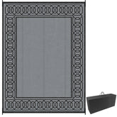 Outdoor Rug for Patio, 9' x 12' Waterproof Large Mat, Reversible Plastic Straw Rug for Decor, Portable Outside RV Camping Area Carpet Mat for Backyard Porch Deck Picnic, Black & Gray Border