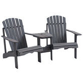 Outdoor Wood Adirondack Chair Reclined Bench w/ Coner Table & Umbrella Hole