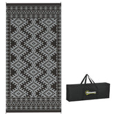 Reversible Outdoor Rug, Waterproof Plastic Straw with Carry Bag, 9' x 18', Black & Gray Rhombus Border
