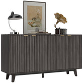 Fluted Sideboard Buffet Cabinet, 55" Coffee Bar Cabinet with 4 Doors, 2 Adjustable Shelves, 5 Wood Legs, Dark Gray