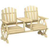 2-Seat Wooden Garden Bench with Table, Umbrella Hole, High Backrest, Armrests for Backyard, Patio, Garden, Natural Wood