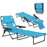 Folding Lounge Chair w/ Reclining Back, Light Blue