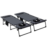2 Piece Folding Chaise Lounge Pool Chairs with 5-level Reclining Back, Reading Hole, Side Pocket, Gray