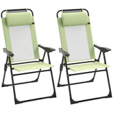 Set of 2 Portable Folding Outdoor Recliners w/ Adjustable Backrest, Green