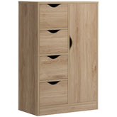 Freestanding Storage Cabinet, Bathroom Floor Cabinet with 4 Drawers and Door, Oak