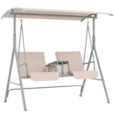2-Seater Outdoor Porch Swing with Canopy and Table, Patio Swing Chair for Garden, Poolside, Backyard, Beige