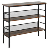 3-Tier Console Table Industrial Style Storage Metal Wooden Shelf with a Robust Multi-Functional Design & Adjustable Feet, Black