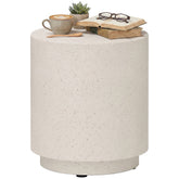 Lightweight Accent Table with Concrete Finish Round Side Table, Cream White