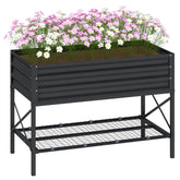 Galvanized Raised Garden Bed, Metal Planter Box with Legs, Storage Shelf and Bed Liner, Dark Gray