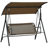 3-Seat Outdoor Patio Swing Chair w/ Cushion, Steel Frame Stand, Adjustable Tilt Canopy for Patio, Garden, Brown