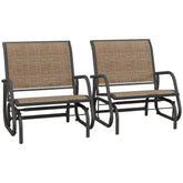 2 Pieces Outdoor Glider Chair, Steel Swing Chai with Curved Armrests for Porch, Garden, Poolside, Balcony, Mixed Brown