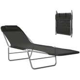 Folding Chaise Lounge Pool Chairs, Outdoor Sun Tanning Chairs with Pillow, Reclining Back, Steel Frame & Breathable Mesh for Beach, Yard, Patio, Black
