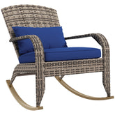 Adirondack Chair, Outdoor Wicker Rocking Chair with High Back, Seat Cushion, and Pillow for Porch, Balcony, Dark Blue