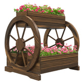 Wooden Wagon Planter Box, 3-Tier Raised Garden Bed, for Vegetables Flowers Herbs, 25" x 21" x 24"