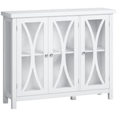 Sideboard, Buffet Cabinet with 3 Tempered Glass Doors, Arc Pattern and Adjustable Storage Shelf, Credenza, White
