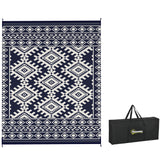 Reversible Outdoor Rug, Waterproof Plastic Straw with Carry Bag, 8' x 10', Blue & White Rhombus Border