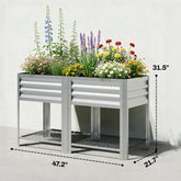Raised Garden Bed Galvanized Steel, Elevated Planter Box with Storage Shelf, Bed Liner, 31.5" High, Silver