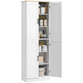 Freestanding Kitchen Pantry, 4-Door Kitchen Pantry Cabinet with Adjustable Shelves and Doors, White Embossed Wood Grain