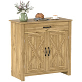 Farmhouse Sideboard Buffet Cabinet, Barn Door Coffee Bar Cabinet with Drawer and Adjustable Shelf for Kitchen, Living Room, Entryway, Natural Wood Effect