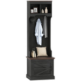 3-in-1 Hall Tree with Shoe Storage, Coat Rack with Bench, Entryway Furniture with Five Hooks, Black Wood Grain