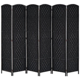 Room Divider 6 Panel, 6FT Tall Folding Privacy Screen, Freestanding Hand-Woven Partition for Room Separation with 360° Hinges, Paper Rope Diamond Weave, Black