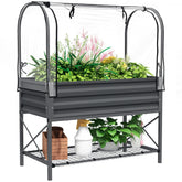 Raised Garden Bed with Legs and Cover, Metal Elevated Planter Box with Bottom Shelf and Liner for Vegetables, Dark Gray