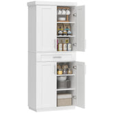 Modern Kitchen Pantry Freestanding Cabinet Cupboard with Doors and Drawer, Adjustable Shelving, White