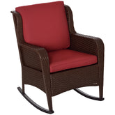 Outdoor Wicker Rocking Chair, Rattan Rocker with Cushions, Steel Frame for Patio, Garden, Backyard, Wine Red