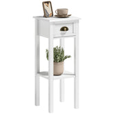2-Tier Side Table with Drawer and Shelf, End Table for Living Room and Hallway, White