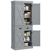 72" Kitchen Cabinet, Pantry Storage Cabinet with 4 Doors and 2 Adjustable Shelves, Large Central Drawer, Gray