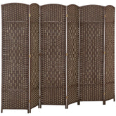 Folding Room Divider Screen 6 Panel 6' Tall Privacy Screen Freestanding Wood Partition for Home Office, Brown