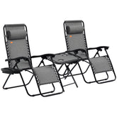 Zero Gravity Chair Set with Side Table, Folding Reclining Chair with Cupholders & Pillows, Adjustable Lounge Chairs for Pool, Backyard, Lawn, Beach, Gray