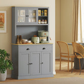 Freestanding Kitchen Cabinet, 71" Tall Pantry Cabinet, Modern Hutch with Wide Countertop, Adjustable Shelves, Gray