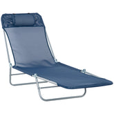 Folding Chaise Lounge Chair, Pool Sun Tanning Chair, Outdoor Lounge Chair with Reclining Back, Breathable Mesh Seat, Headrest for Beach, Yard, Patio, Dark Blue