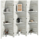 6 Panel 67" Tall Wood Privacy Screen Room Divider with 3 Shelves and Folding Storage for Bedroom, White