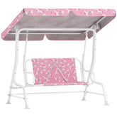 Qaba Kids Porch Swing, 2-Seater Patio Swing Bench with Safety Belts, Adjustable Canopy for Backyard, Garden, Pink