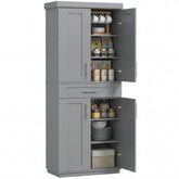 Modern Kitchen Pantry Freestanding Cabinet Cupboard with Doors and Drawer, Adjustable Shelving, Gray