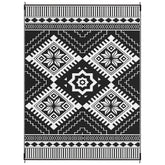 Reversible Outdoor Rug, Waterproof Plastic Straw with Carry Bag, 9' x 12', White & Black Toothed Rhombus